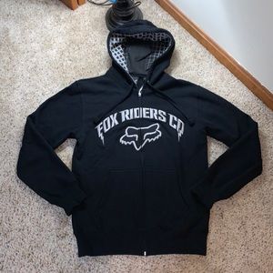 Fox Racing Black Zip Up Logo Hoodie- Medium
